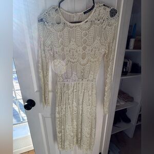 Victoria's Secret Cream Lace Long Sleeve Dress